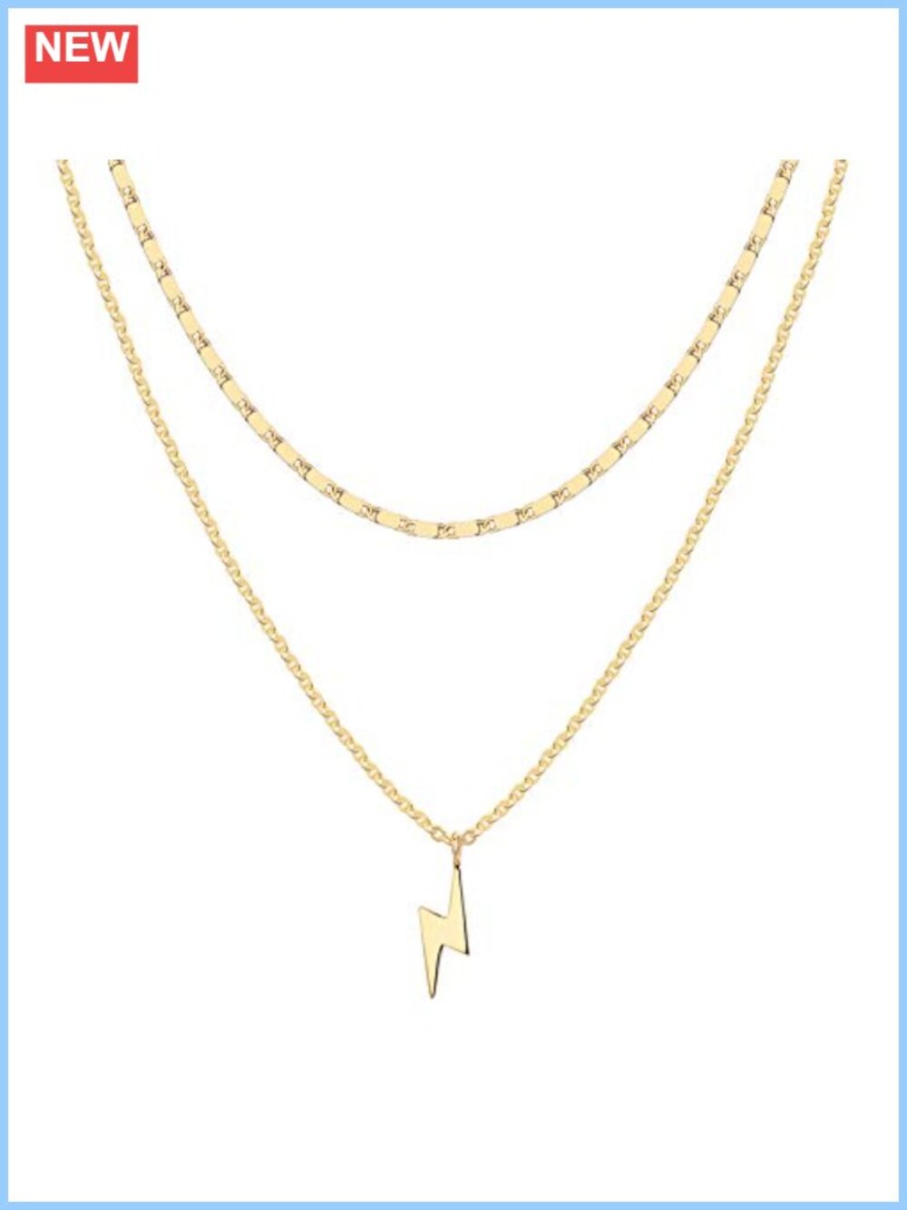 14K Gold Plated Lightning Bolt Pendant Layering Necklace Cubic Zirconia